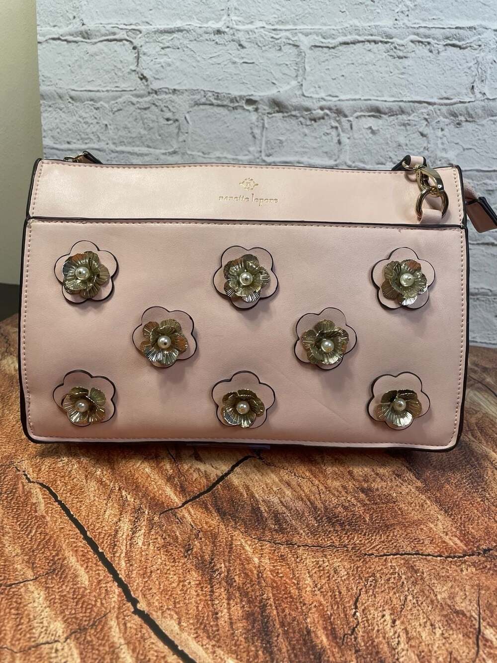 Nanette Lepore Pink Floral Pearl Crossbody Bag